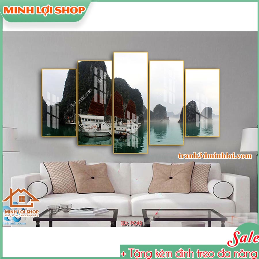 Tranh tráng gương pha lê PHONG CẢNH 5 tấm trang trí phòng khách hiện đại TẶNG KÈM ĐINH TREO 5T039