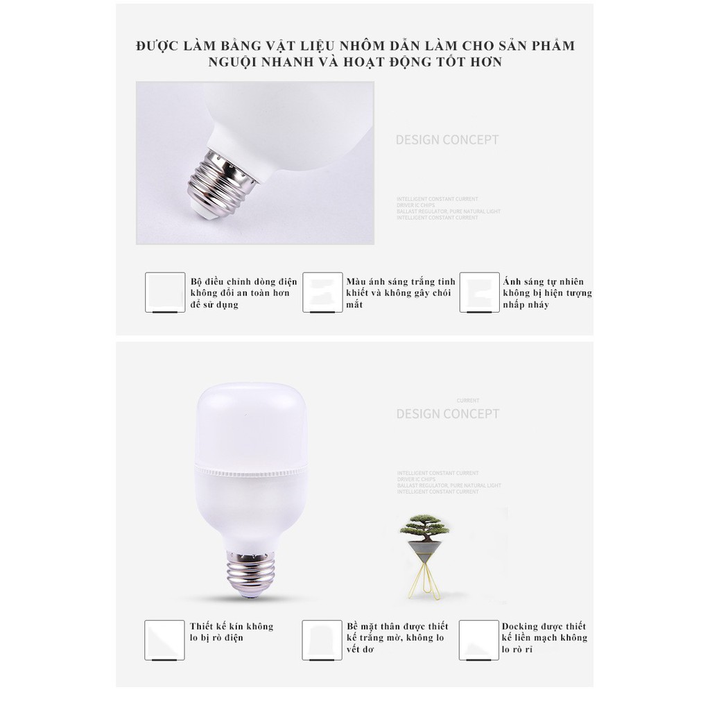 Bóng led bulb trụ nhựa 50W ánh sáng trắng Huy Tưởng cao cấp