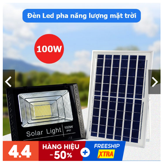 Đèn PHA LED năng lượng mặt trời, 60W tấm pin ròi, dây 5m, cảm biến ánh sáng, điều khiển từ xa, sáng trắng