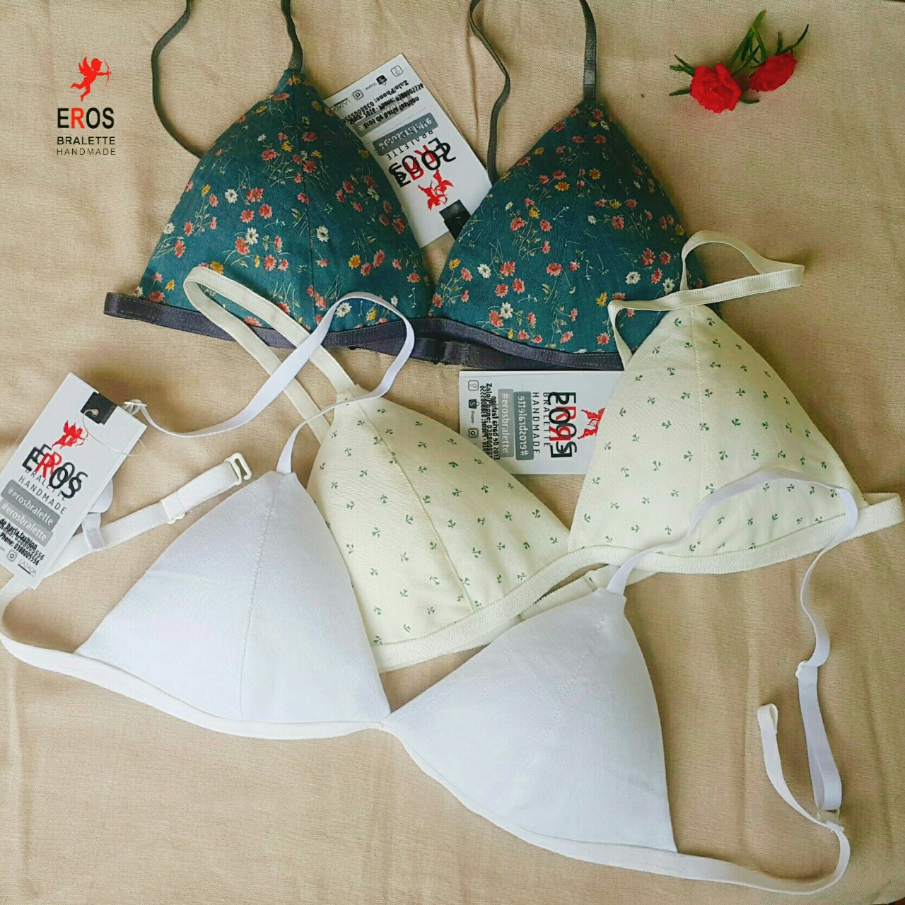 Combo 3 áo lót Bralette thiết kế vải linen dễ thương của Eros đủ màu đủ size có đệm mút mỏng tháo rời.