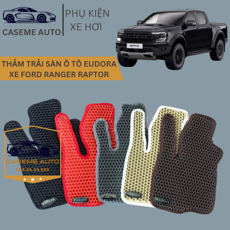 [FORD RANGER RAPTOR] Thảm Trải Sàn, Lót Sàn Ô Tô Cao Su Eudora CloudFoam Thiết Kế Theo Xe Dành Cho Xe FORD RANGER RAPTOR, Chống Nước, Không Mùi, Ngăn Bụi Bẩn, Dễ Vệ Sinh - Hàng Chính Hãng