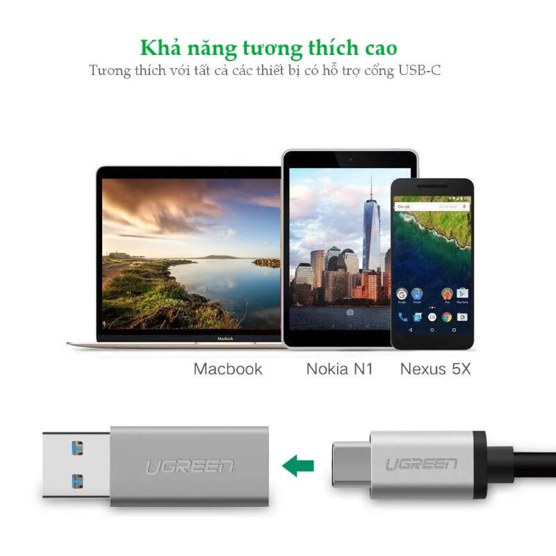 Ugreen UG30706US204TK usb 3.0 type a đực ra usb 3.1 type c cái adapter màu bạc - HÀNG CHÍNH HÃNG