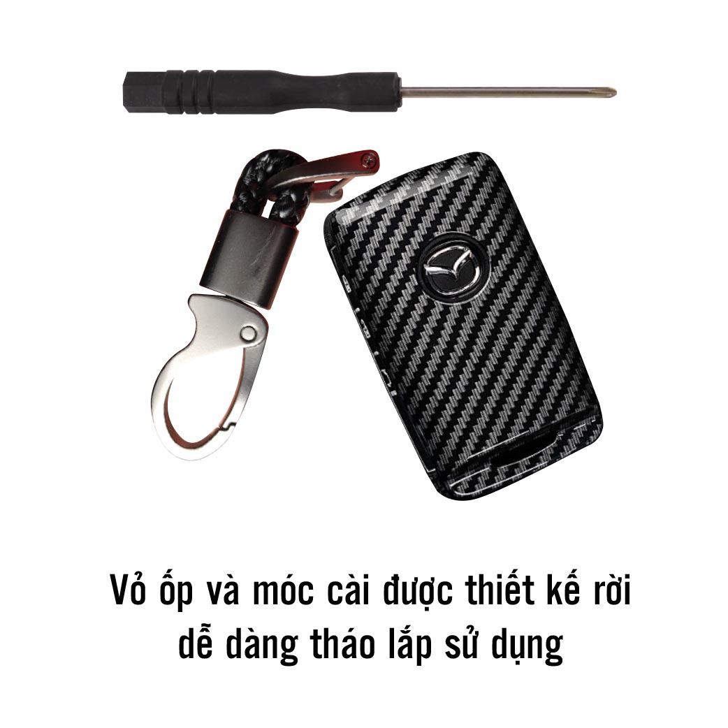 Ốp chìa khóa dành cho xe Mazda3 2020 chất liệu nhựa ABS mạ vân Cacbon - Hàng Chính Hãng