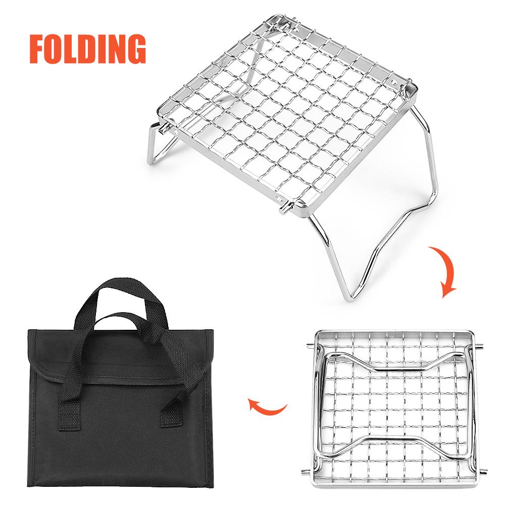 Mini Stainless Steel Grill Folding Stove Stand Barbecue Grill Camping Pot Holder BBQ Net Ultralight Firewood Rack Plate