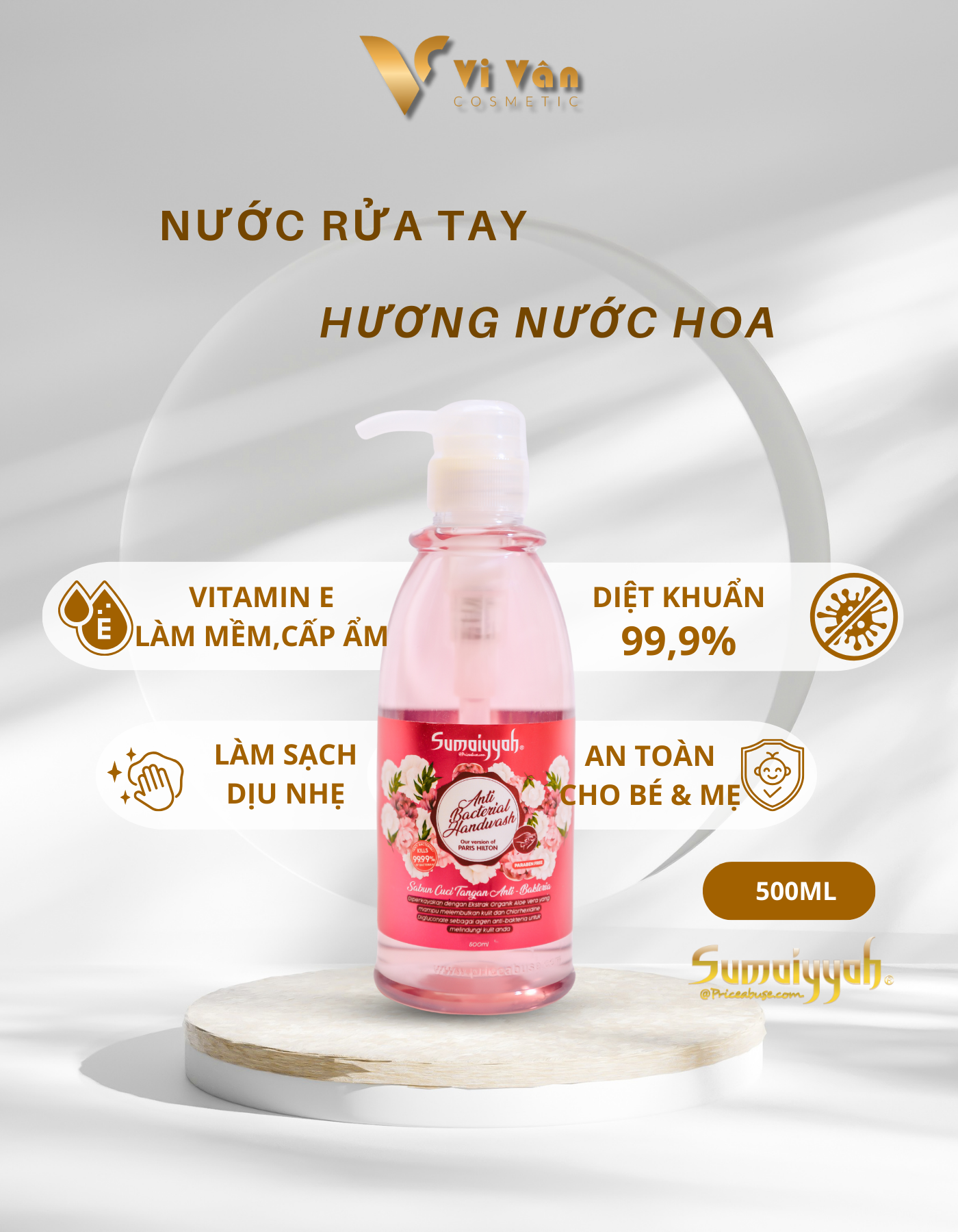 Nước rửa tay dạng gel diệt khuẩn hương hoa SUMAIYYA ANTI BACTERIAL HAND WASH dưỡng cấp ẩm da tay mềm mại Vi Vân