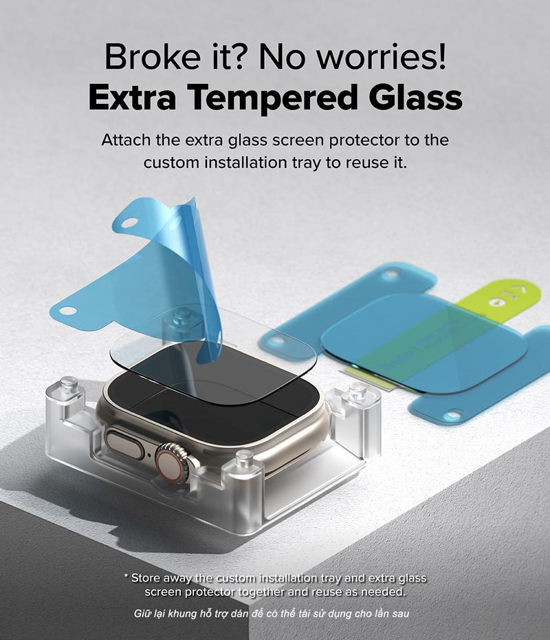 Bộ 2 dán cường lực Apple Watch Ultra 2/1 RINGKE Easy Slide Tempered Glass - Hàng Chính Hãng