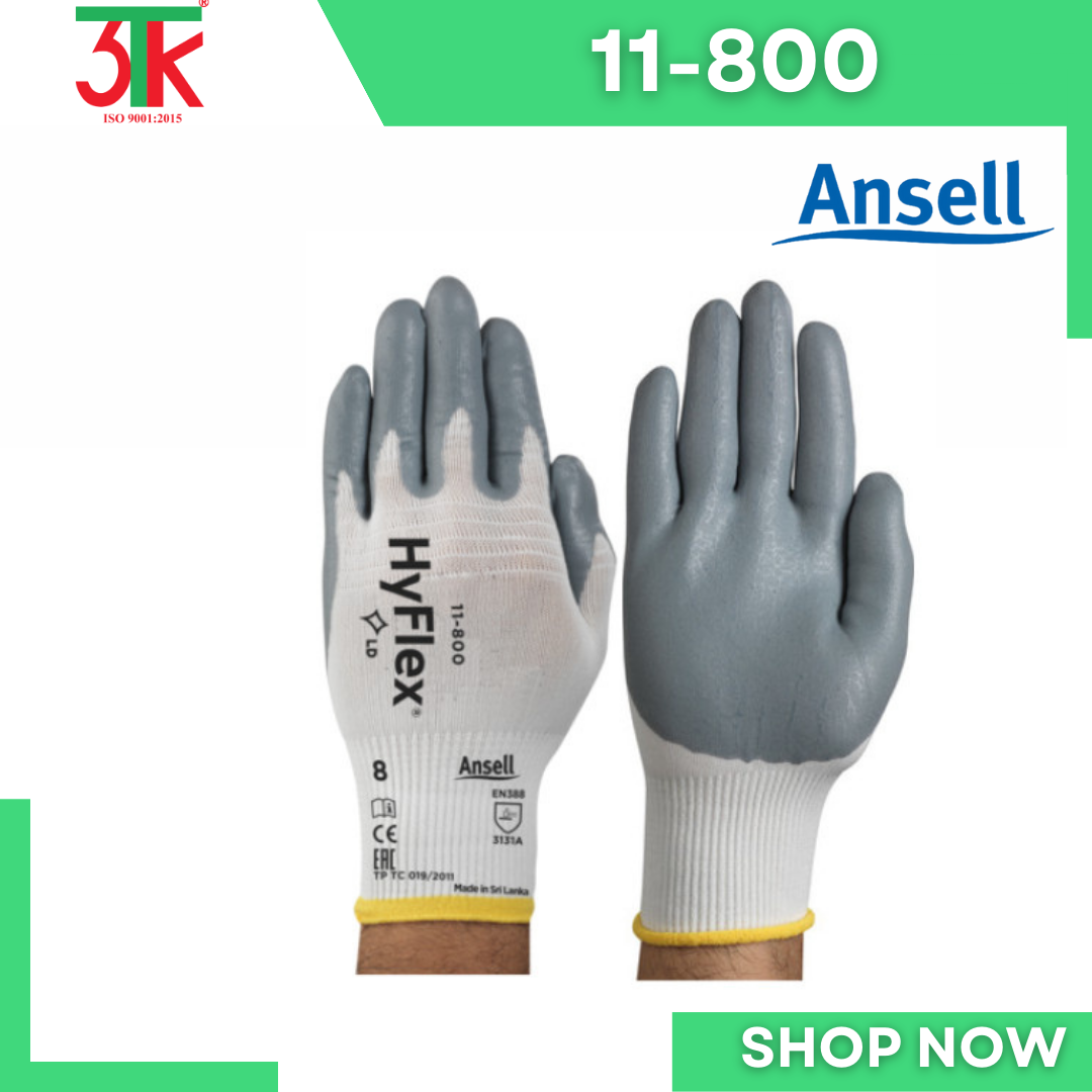 Găng tay Ansell hyflex 11-800, bảo hộ lao động cơ khí, kỹ thuật, ôm sát tay, linh hoạt