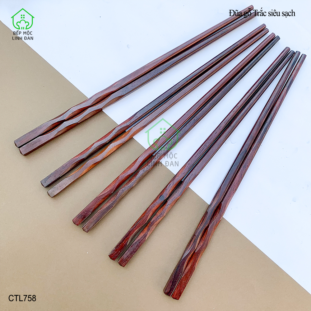 (5 Đôi) Đũa Ăn Cơm Gỗ Trắc Tự Nhiên Việt Nam Đầu Khía Sóng HAHANCO [CTL758-5]