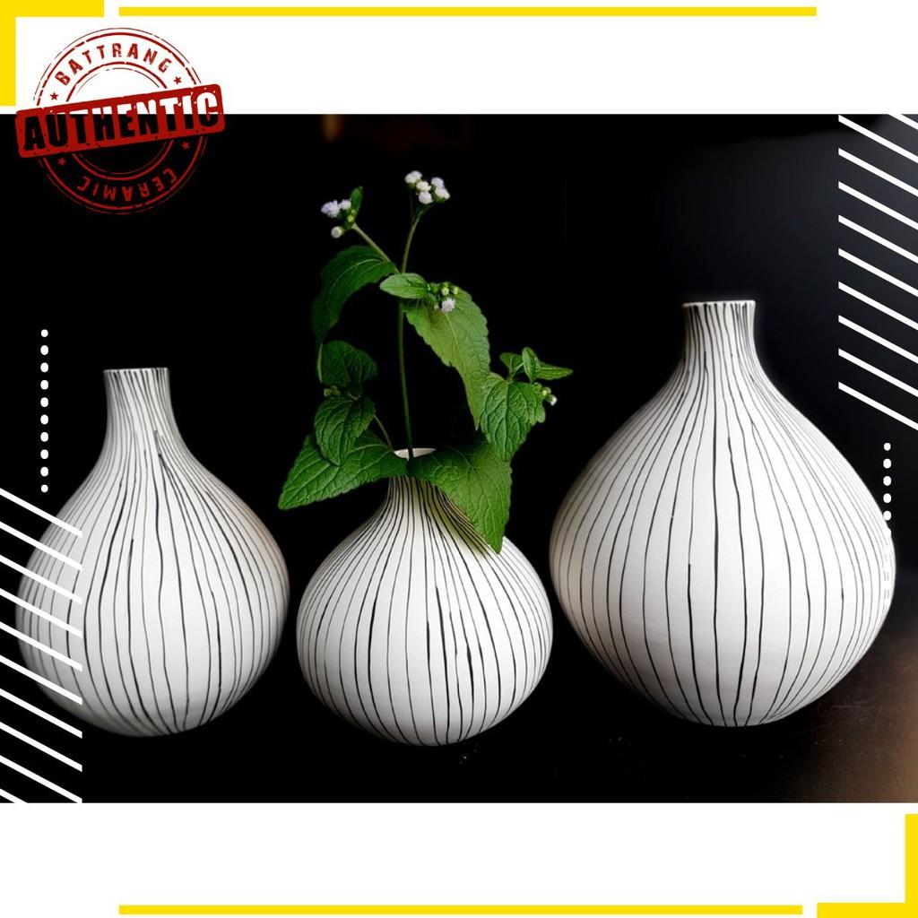 BỘ BÌNH GỐM KẺ SỌC, TRANG TRÍ NHÀ CỬA, SẢN XUẤT TẠI LÀNG NGHỀ TRUYỀN THỐNG BÁT TRÀNG