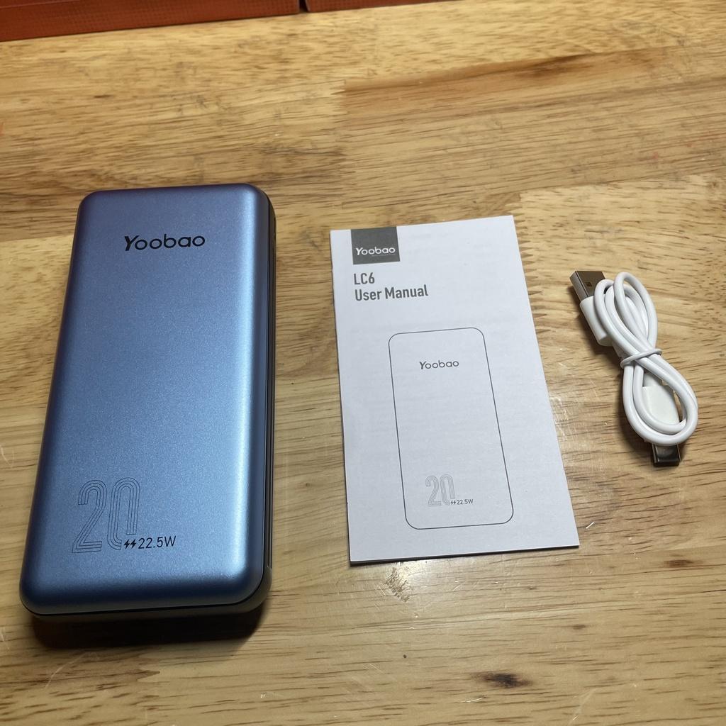 Sạc dự phòng 20000mah Yoobao LC6 tích hợp dây cáp sạc nhanh 22.5W và 2 cổng input - hàng nhập khẩu chính hãng