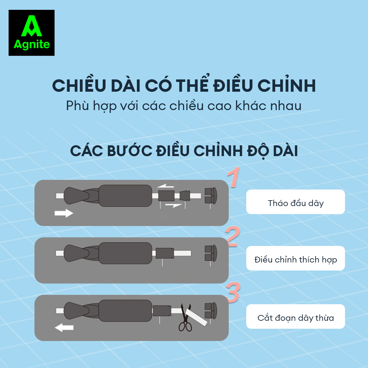 Dây nhảy lõi PVC chính hãng Agnite, siêu nhẹ, có thể điều chỉnh độ dài, tay cầm xốp dễ dãng và thân thiện khi sử dụng - FT125