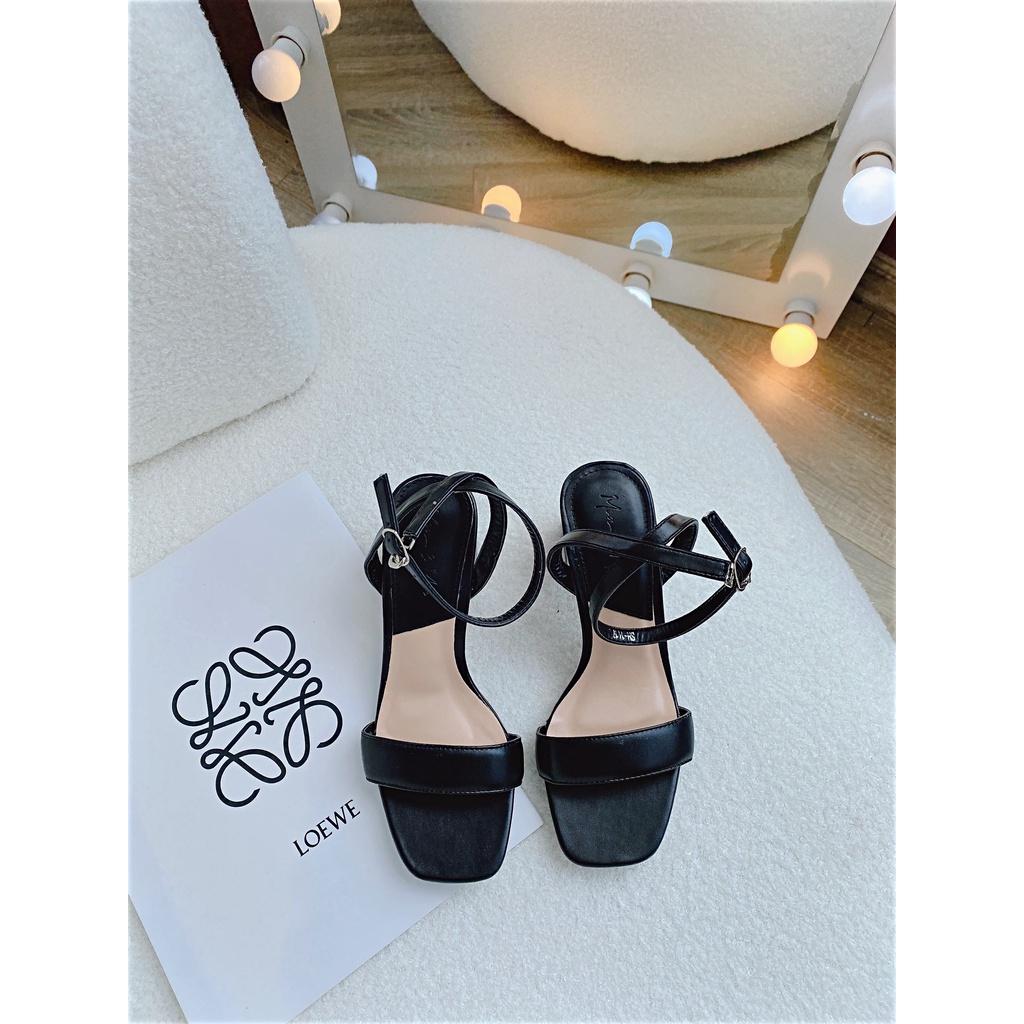 Giày sandal cao gót 5p quai ngang gót vuông da PU cao cấp, dáng sang chảnh đi làm hay chơi đều hợp