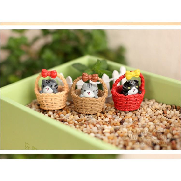 Mèo Trong Giỏ Làm Tiểu Cảnh, trang trí terrarium, bánh gato, DIY, đồ handmade