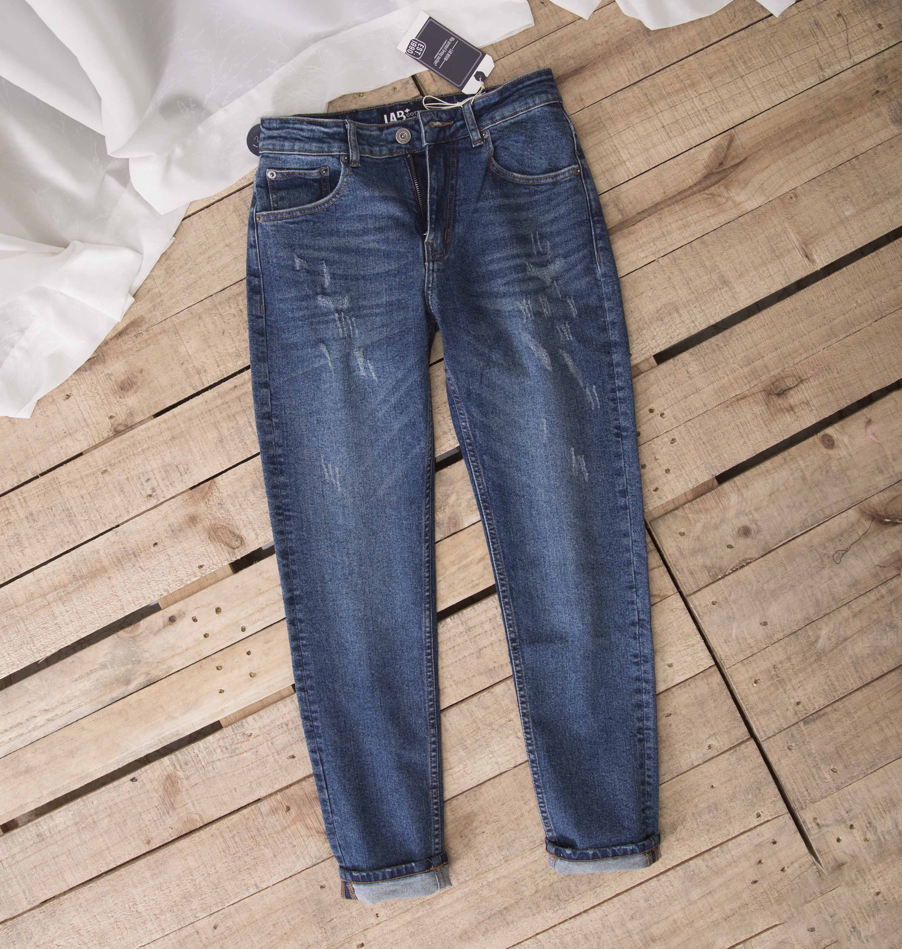 Quần jean nam cao cấp màu xanh đậm vintage rách mài nhẹ thương hiệu cottonlab - LAB220403