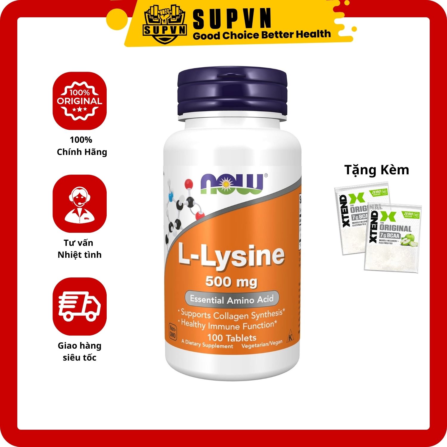 Now L- Lysine 500mg 100 viên Viên uống hỗ trợ tăng sinh collagen giúp giảm mụn, hỗ trợ xương khớp