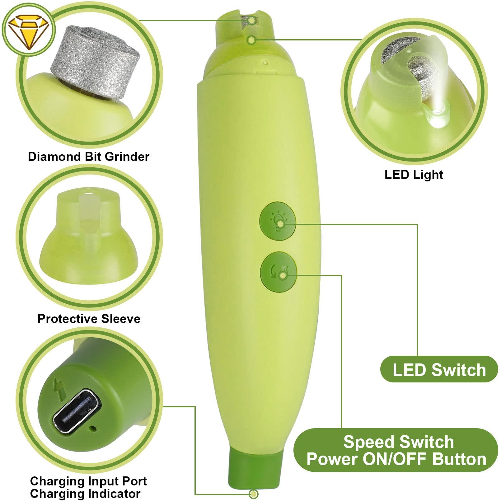 Máy mài móng vuốt cho chó và mèo có đèn LED, 40 Decibel Super-Super Noise Scissors cho chó và mèo nhỏ, vừa và lớn, 2 tốc độ, 3 cổng mài