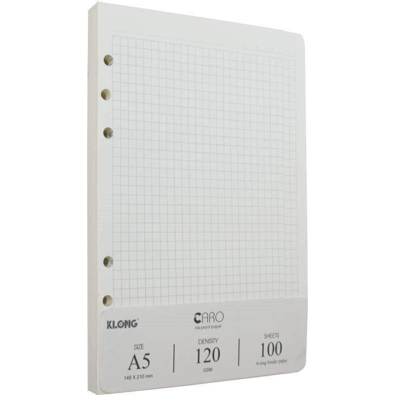 Ruột sổ còng giấy refill Klong kẻ caro A5 100 tờ; MS: 996 binder còng 6 lỗ 120 GSM