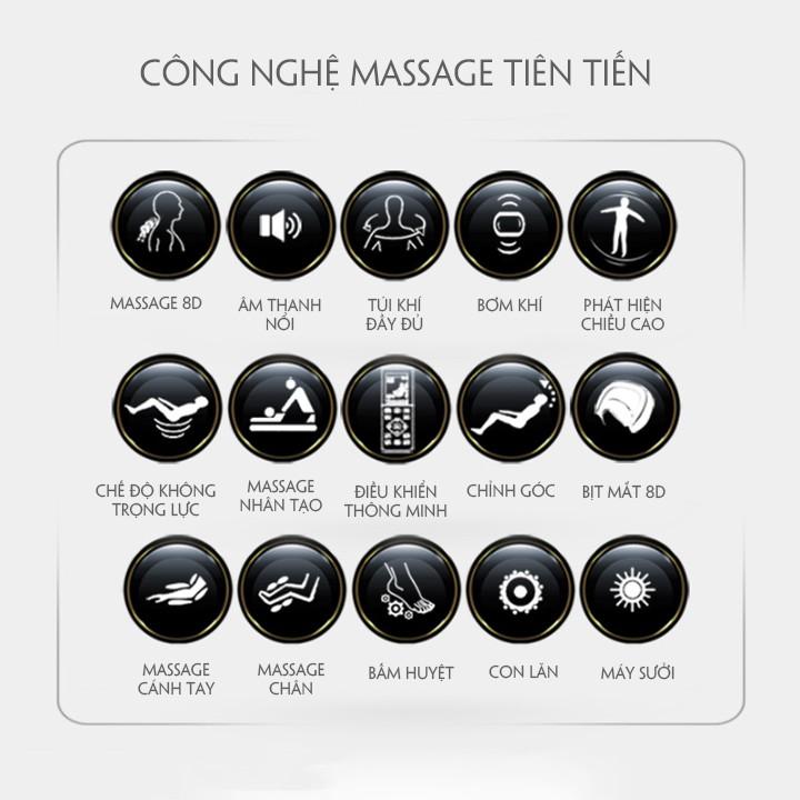 Ghế Mát xa toàn thân cao cấp công nghệ Nhật Bản (Massage 8D, Bấm huyệt bàn chân, Âm nhạc Bluetooth)