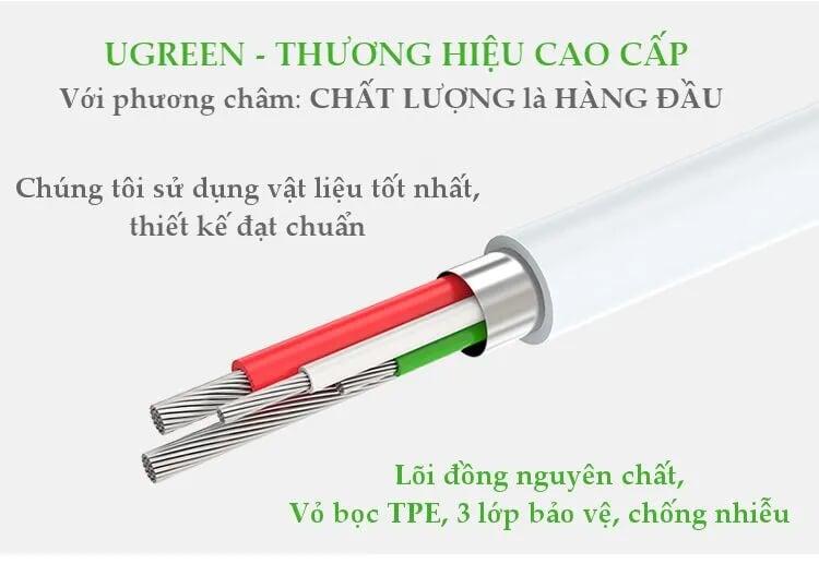 Ugreen UG30508US188TK 1M màu Hồng Trắng Bộ chuyển đổi USB 2.0 sang USB-C - HÀNG CHÍNH HÃNG