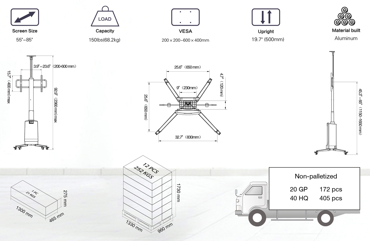 Giá Treo Tivi Di Động NB TW85 nâng hạ điện tử tự động HÀNG CHÍNH HÃNG NORTHBAYOU đầy đủ CO,CQ