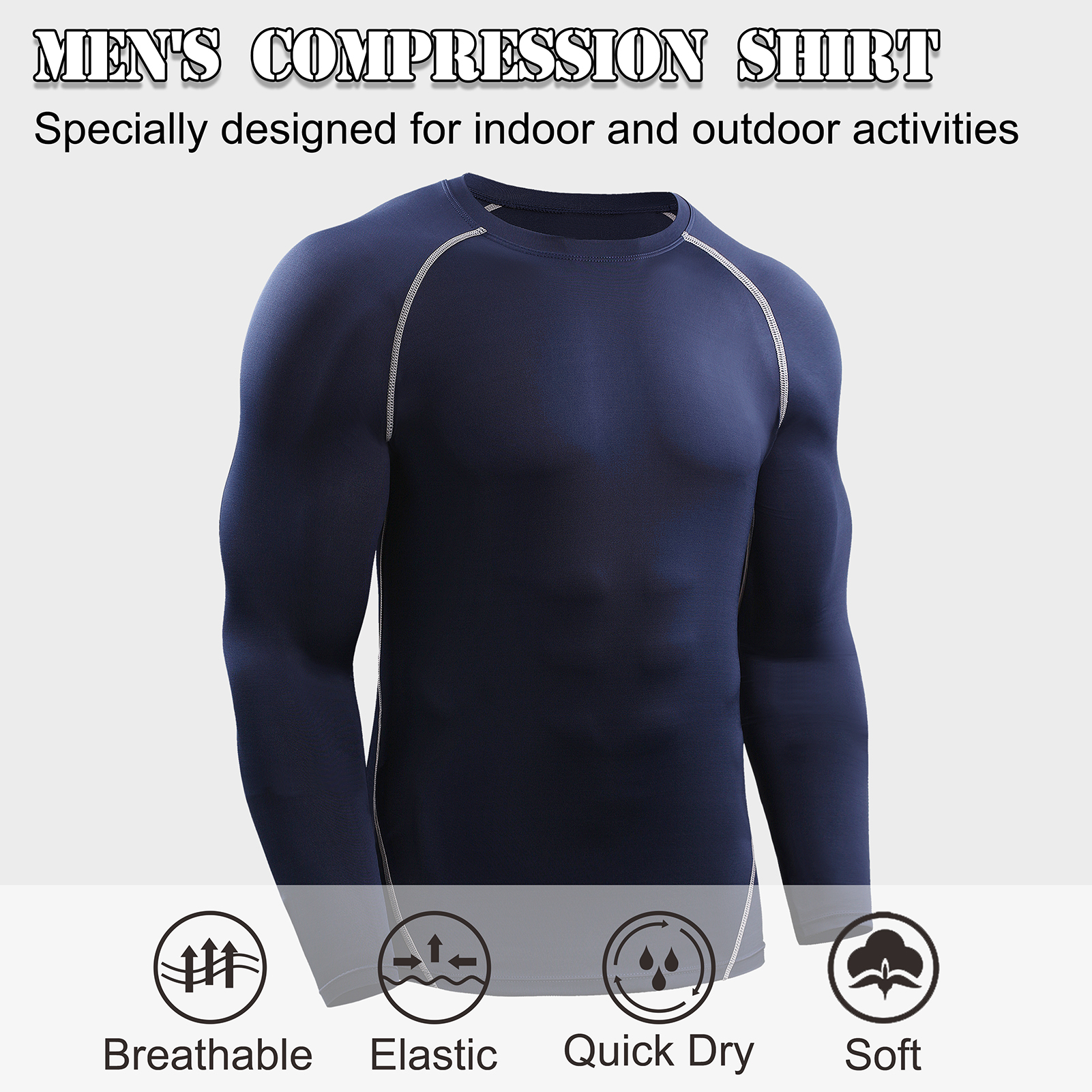 Áo sơ mi nén dài tay thể thao nam cổ chữ O Áo sơ mi tập thể dục đàn hồi, nhanh khô