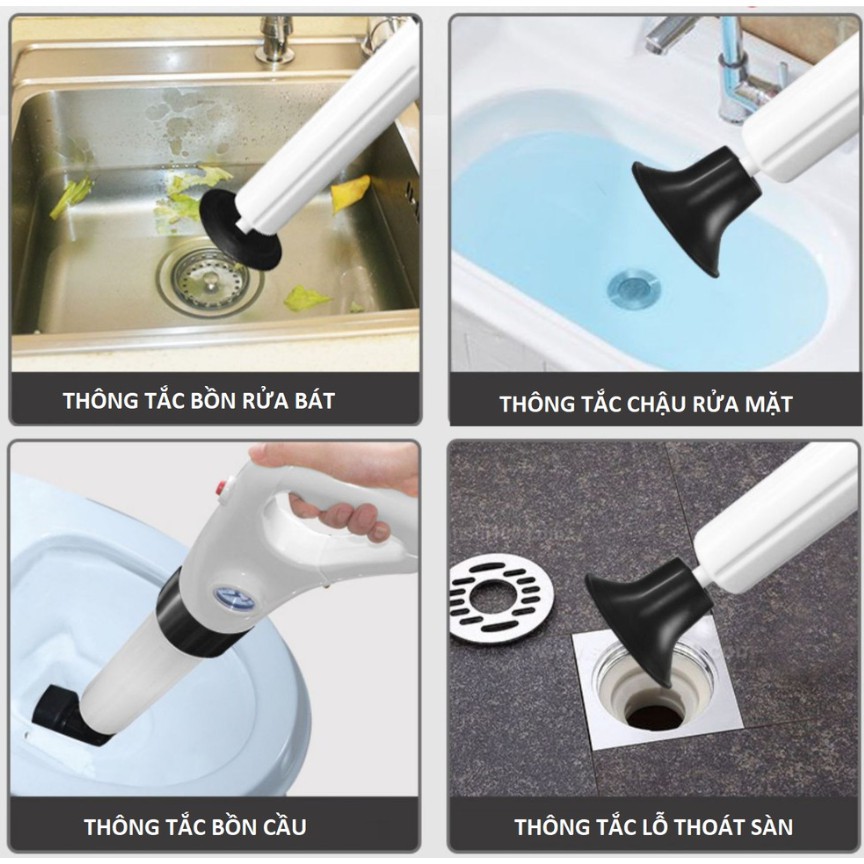 Dụng cụ áp lực nén khí thông tắc cống bồn cầu, bồn rửa bát