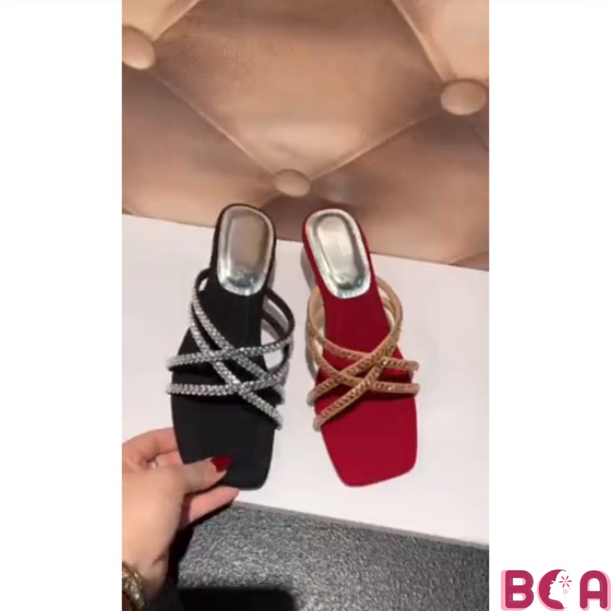 Dép Guốc Nữ Da Nhung Cao Cấp, Gót Cao 5cm RO685 ROSATA tại BCASHOP Tôn Dáng, Quyến Rũ, Êm Ái
