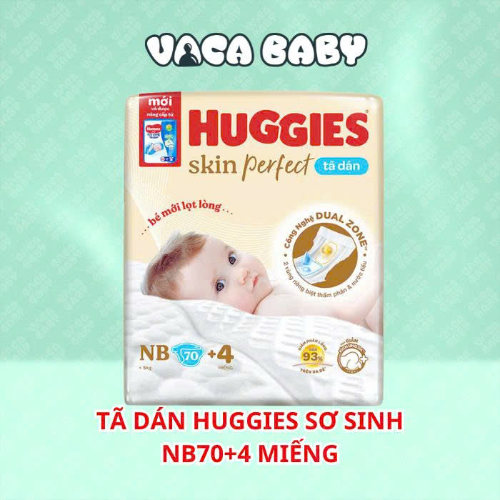 Tã/bỉm DÁN sơ sinh Huggies Skin Perfect đủ size NB70+4/S80+2/M76+3 miếng