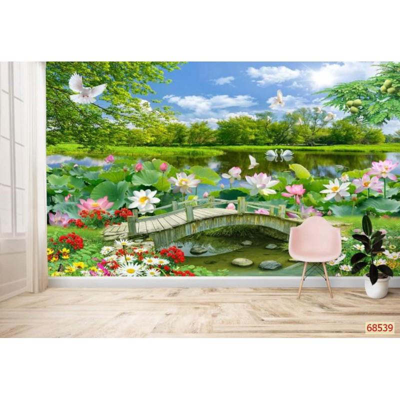 Tranh dán tường 3d tranh phong cảnh hoa sen
