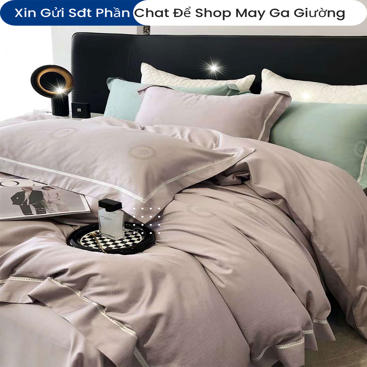 Bộ Chăn Ga Gối Đệm Lụa Tencel 100s Màu Trơn 5 Món ANNA NGUYÊN Cao Cấp Chăn Chần Bông Lụa Mềm 01