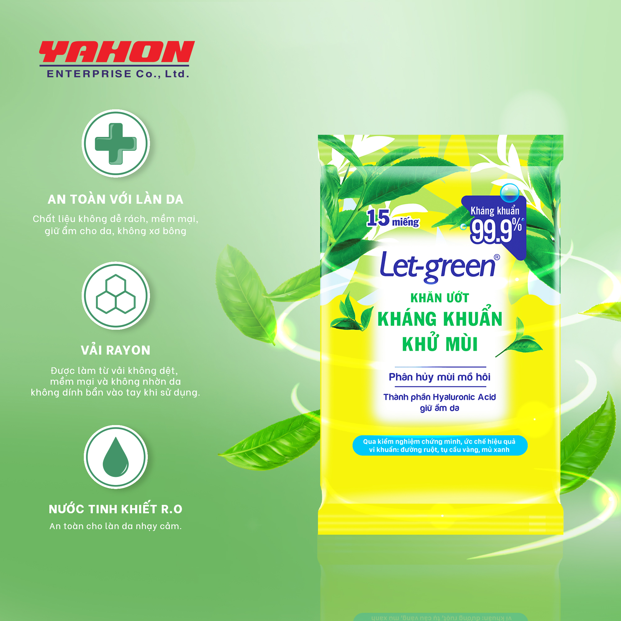 Combo 6 Gói Khăn Ướt Kháng Khuẩn Khử Mùi LET-GREEN, 15 Miếng/Gói