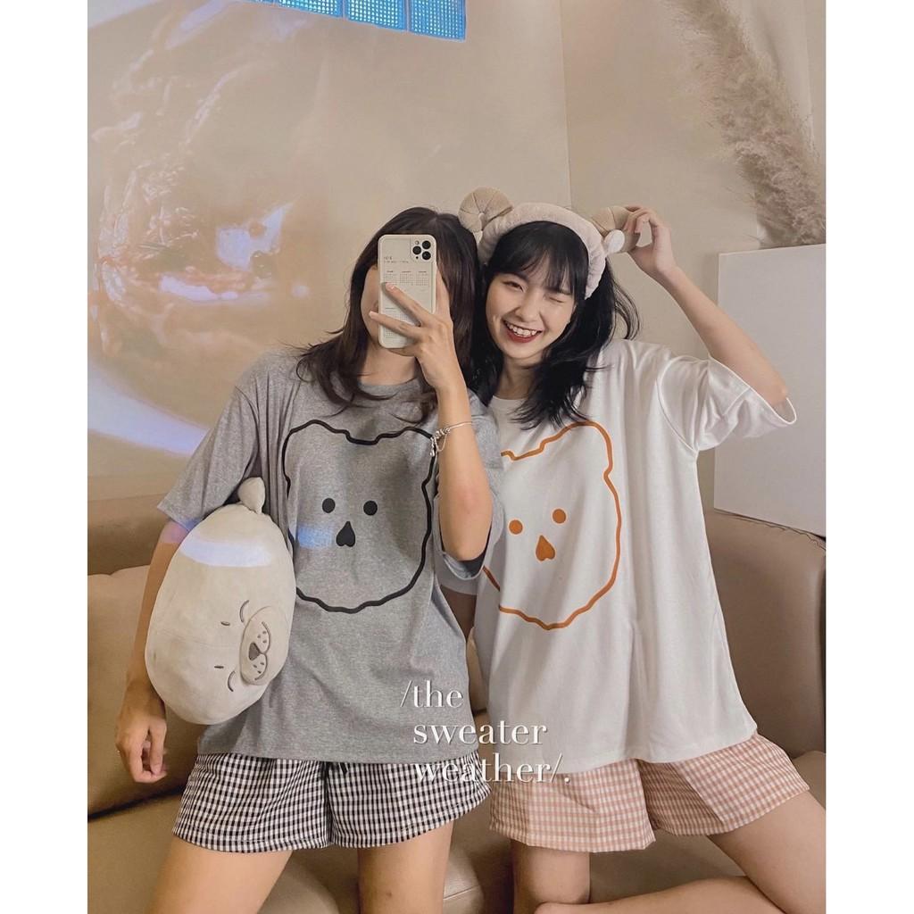Set Nữ Cộc Gấu Short Caro - Rere.Store - Bộ Áo phông thun cộc tay, quần đùi suông cá tính