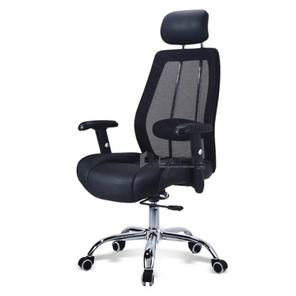 Ghế xoay văn phòng lưng ngả CM4306-M1 Nội thất Capta Ghế ngồi làm việc tại nhà lưng lưới nệm bọc da PVC có tựa đầu lưng ngã đa chiều có tay chữ T điều chỉnh