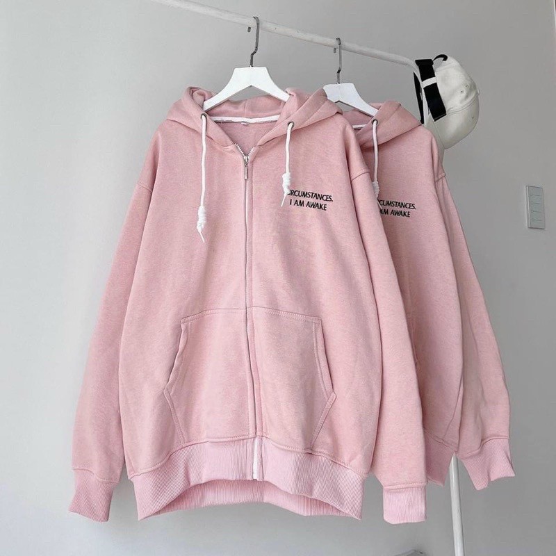 Áo Khoác Nữ Nón Mũ 2 Lớp Thêu Chữ I AM - Kiểu Hoodie Có Khóa Kéo - Chất Vải Nỉ Ngoại From Rộng Unisex