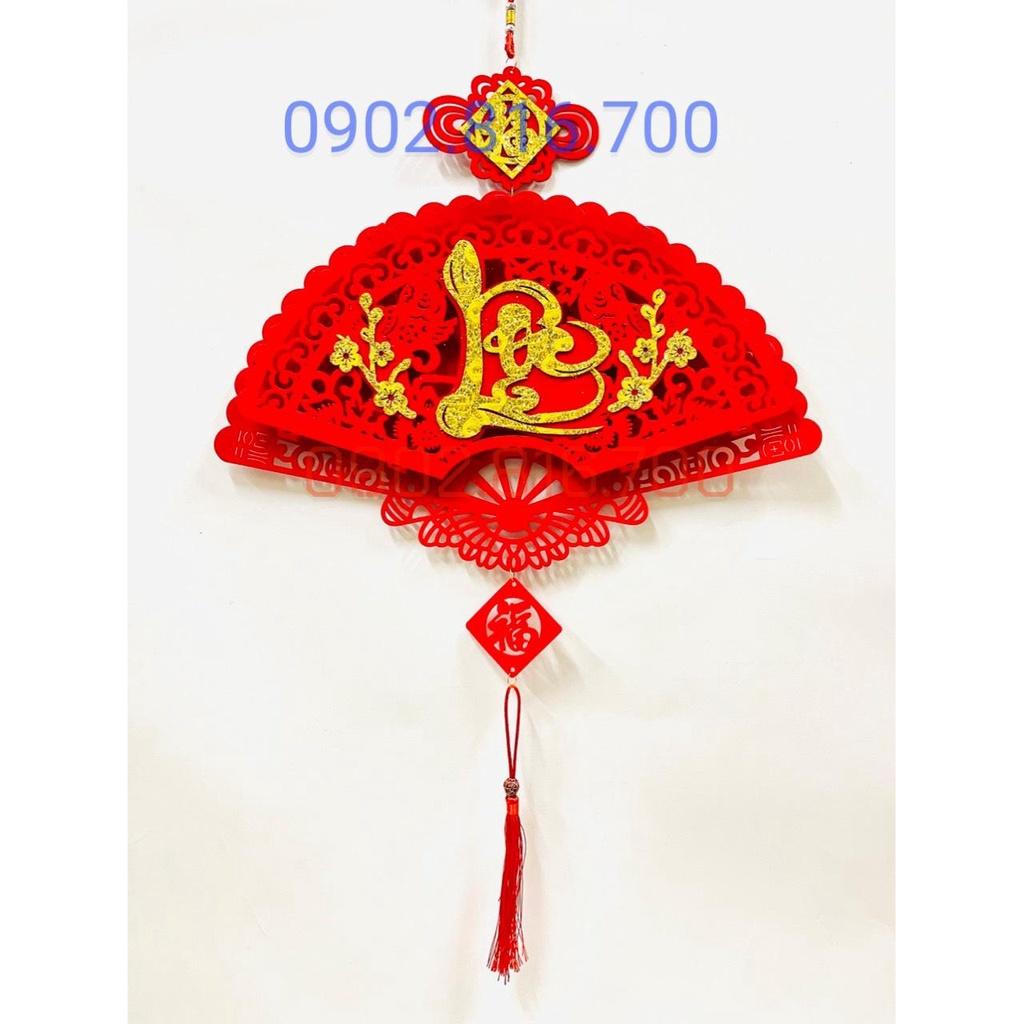 Khánh quạt Khánh vuông - Liễng nhung đỏ - Dây treo cửa hình QUẠT khắc chữ TẾT - PHÚC -LỘC - THỌ phụ kiện treo decor tết