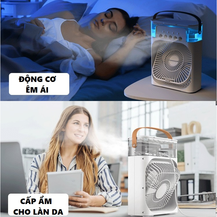 Quạt Điều Hòa Phun Sương Hơi Nước Mini Để Bàn Dung Tích Lớn 3 Chế Độ Đèn LED Đổi Màu, Chế Độ Hẹn Giờ Sử Dụng Cổng Sạc USB Tiện Dụng