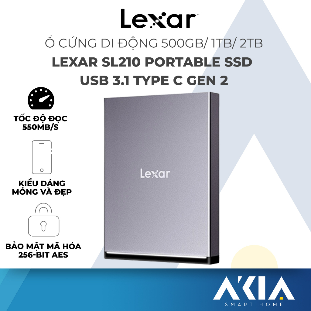 Ổ cứng di động 500GB/ 1TB/ 2TB Lexar SL210 Portable SSD USB 3.1 Type C Gen 2, tốc độ đọc 550Mb/s, hàng chính hãng