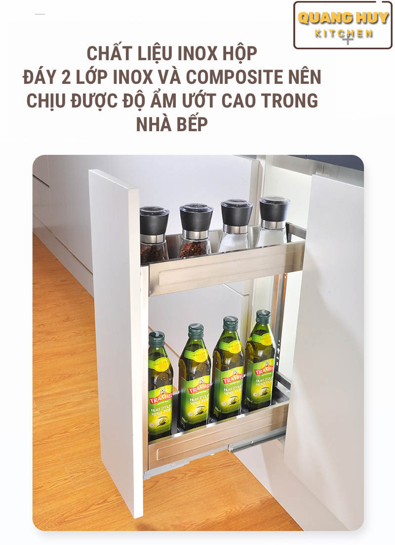 Giá gia vị tủ bếp dưới inox hộp hàng chính hãng Grob sang trọng hiện đại