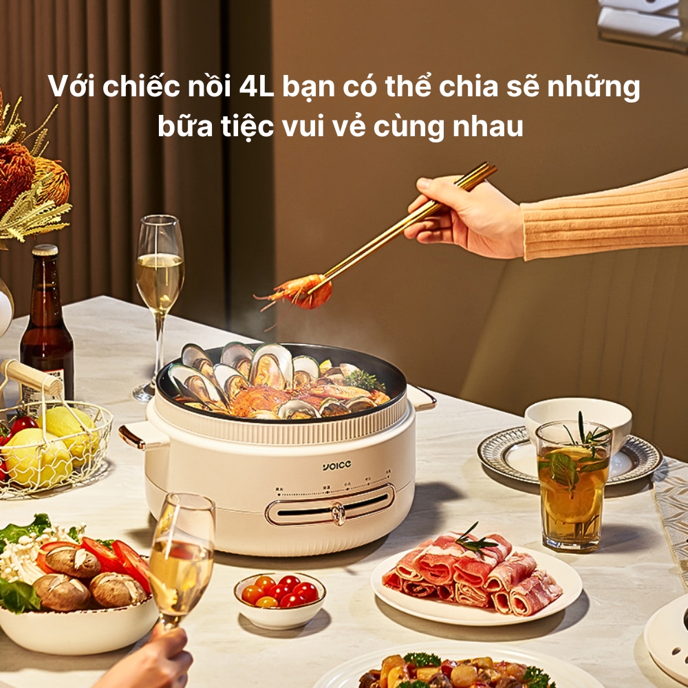 Nồi lẩu điện đa năng YOICE dung tích lên đến 4l, sử dụng nấu lẩu, chiên, xào, luộc, hấp, độ bền cao -YDHG16 - HÀNG CHÍNH HÃNG
