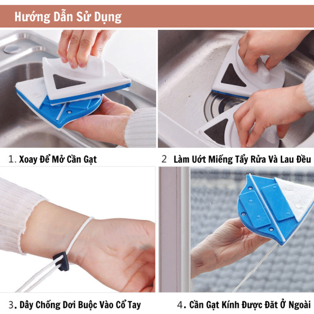 Dụng cụ lau kính 2 mặt hít nam châm tam giác - Dụng cụ vệ sinh lau cửa kính thông minh - Sử dụng lực hút nam châm cực mạnh giúp bạn vệ sinh cực tốt