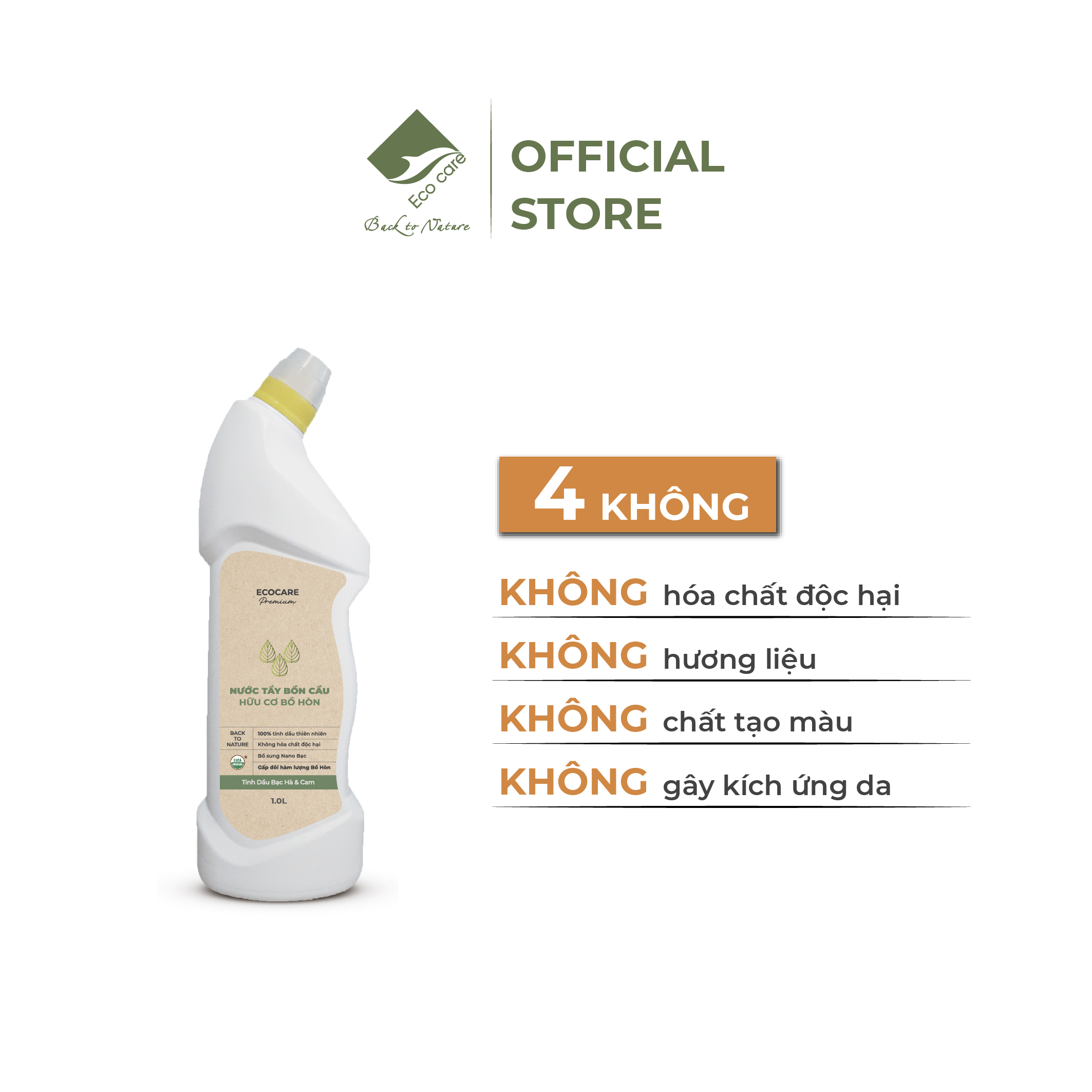 Nước Tẩy Bồn Cầu Hữu Cơ Diệt Khuẩn ECOCARE 1000ml Hương Cam Bạc Hà Thơm Mát, Chai Tẩy Rửa Nhà Vệ Sinh Siêu Sạch