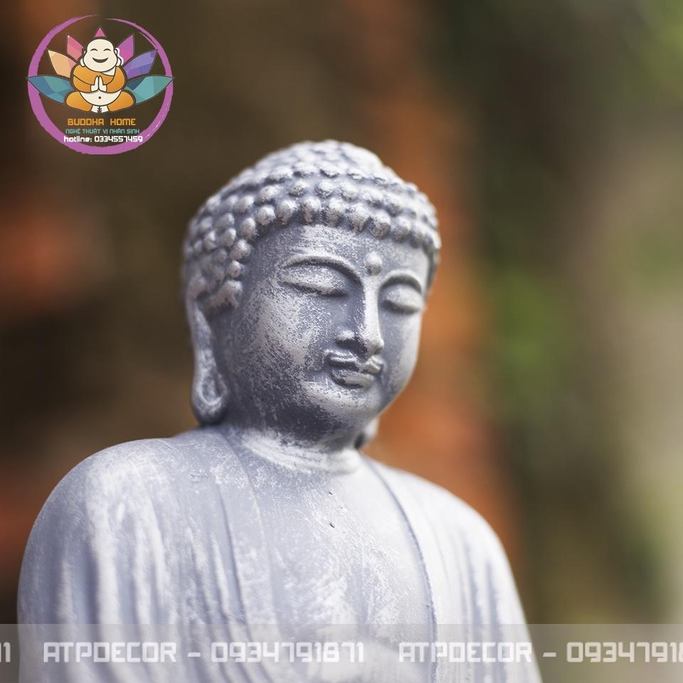 Tượng PHẬT đá xám thiền phong cách zen phong thủy, trang trí hồ cá, hồ thủy sinh