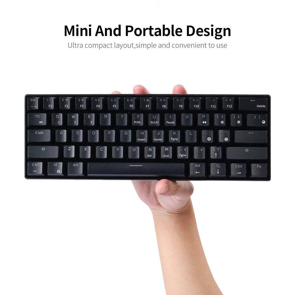 Bàn phím RK61 BT chế độ kép có dây Đèn nền màu xanh 61 phím Bàn phím cơ mini cho điện thoại / máy tính bảng