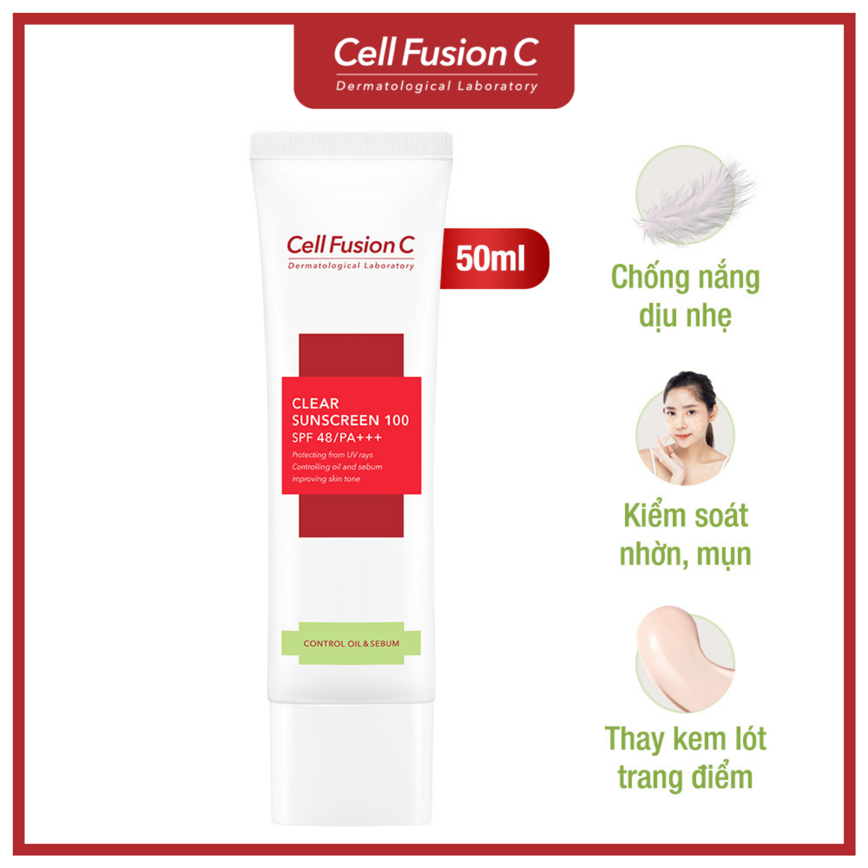 Kem Chống Nắng Kiểm Soát Dầu Và Nhờn Mụn Cell Fusion C Clear Sunscreen 100 SPF 48/PA+++ (50ml)