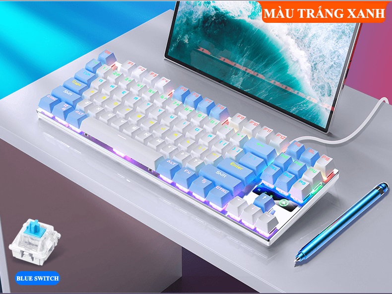 Bàn phím cơ gaming blue swtich YINDIAO ZK3 mini size 87 phím với đèn led RGB nhiều màu sắc rực rỡ - JL