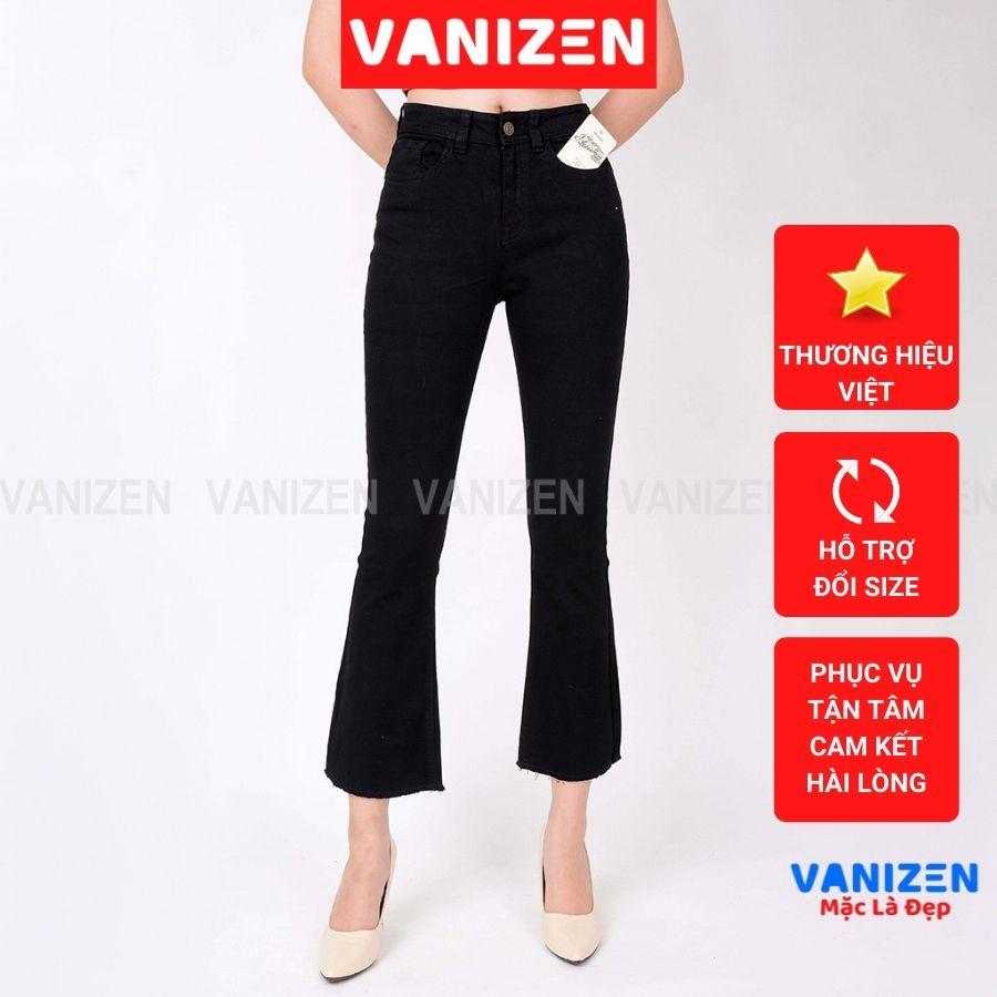 Quần Jeans Nữ Ống Loe Cạp Cao Co Giãn Đen Trắng Trơn VANIZEN SHOP 054