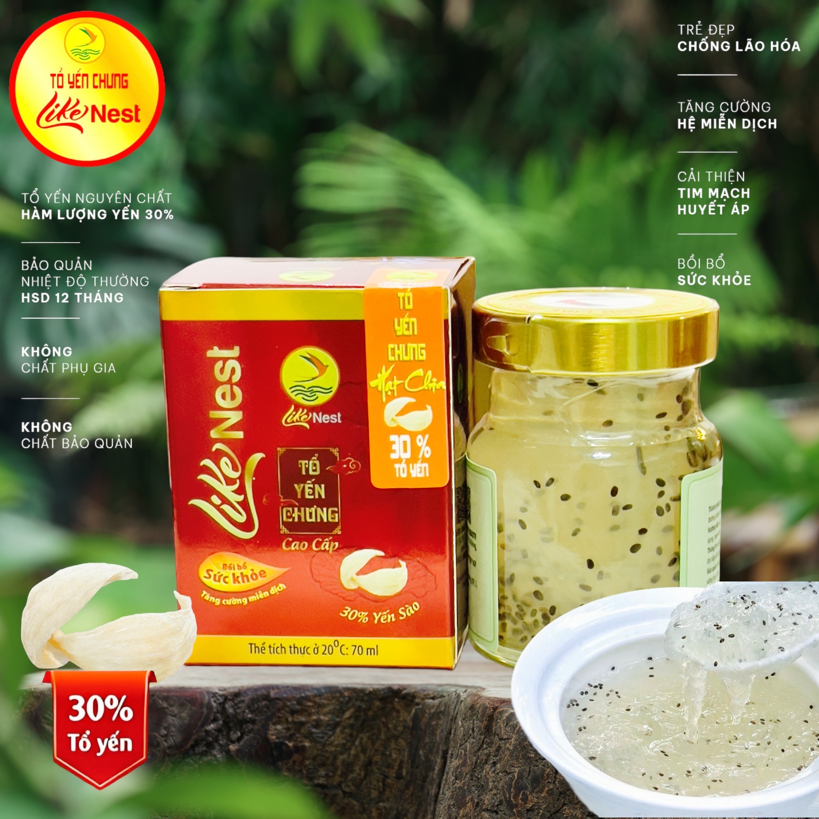 Yến Chưng Hạt Chia LikeNest 30% Tổ Yến
