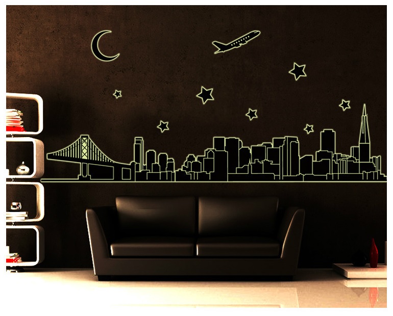 Decal dán tường Dạ quang thành phố đêm AmyShop DDQ003