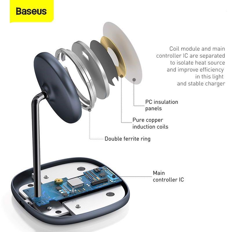 Hình ảnh Đế giữ điện thoại tích hợp sạc nhanh không dây Baseus Swan Magnetic Desktop Bracket Wireless Charger cho iPhone 12 series (15W, Wireless charge) - Hàng chính hãng