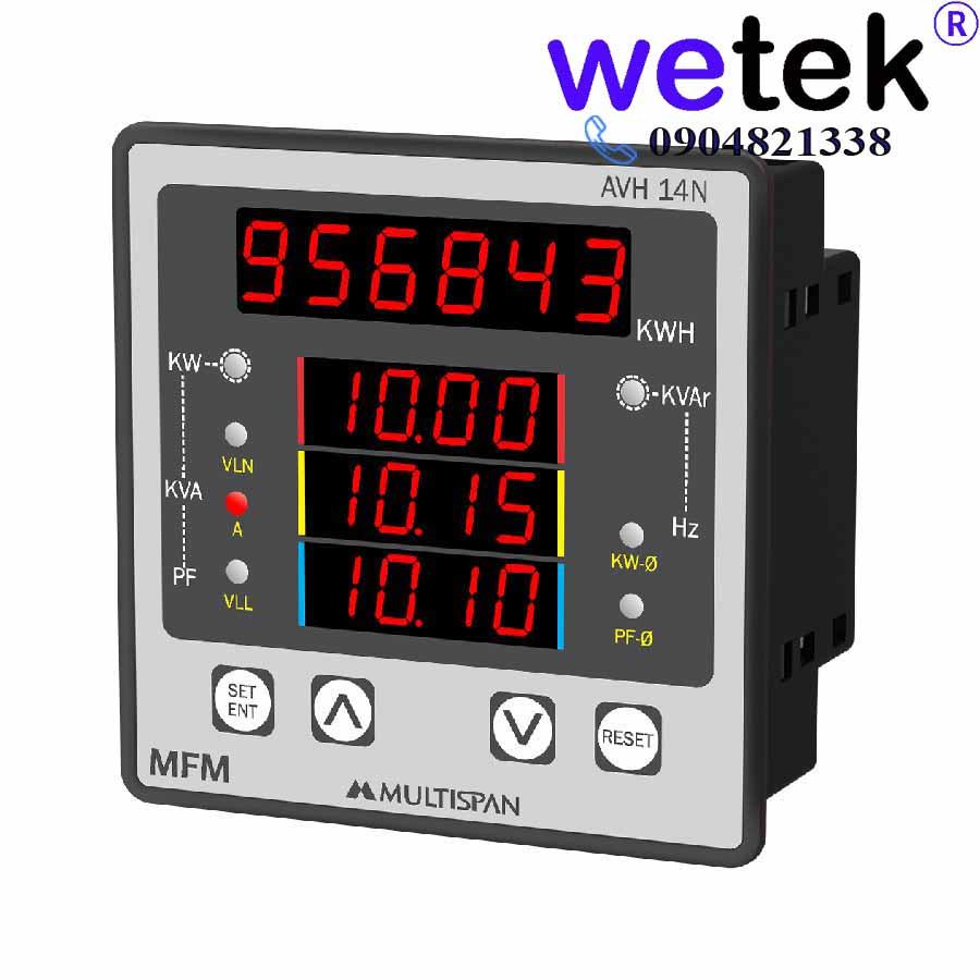 Multispan AVH-14N Đồng hồ đa chức năng 3 pha , màn LED siêu sáng, chính xác 0.5, RS485, 100Vac~270Vac